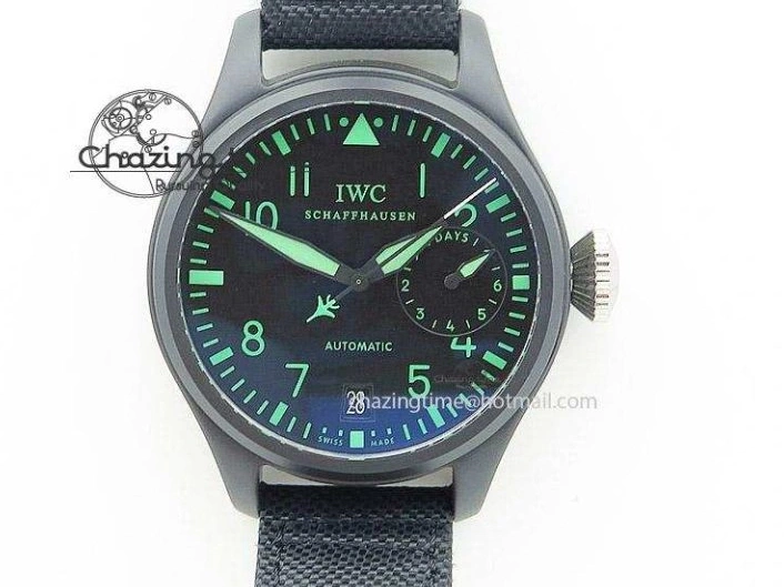 MIROTIME 0820 Durable Big Pilot 5019 Ceramic Case Black Dial Green Markers Asian 23J 7396
